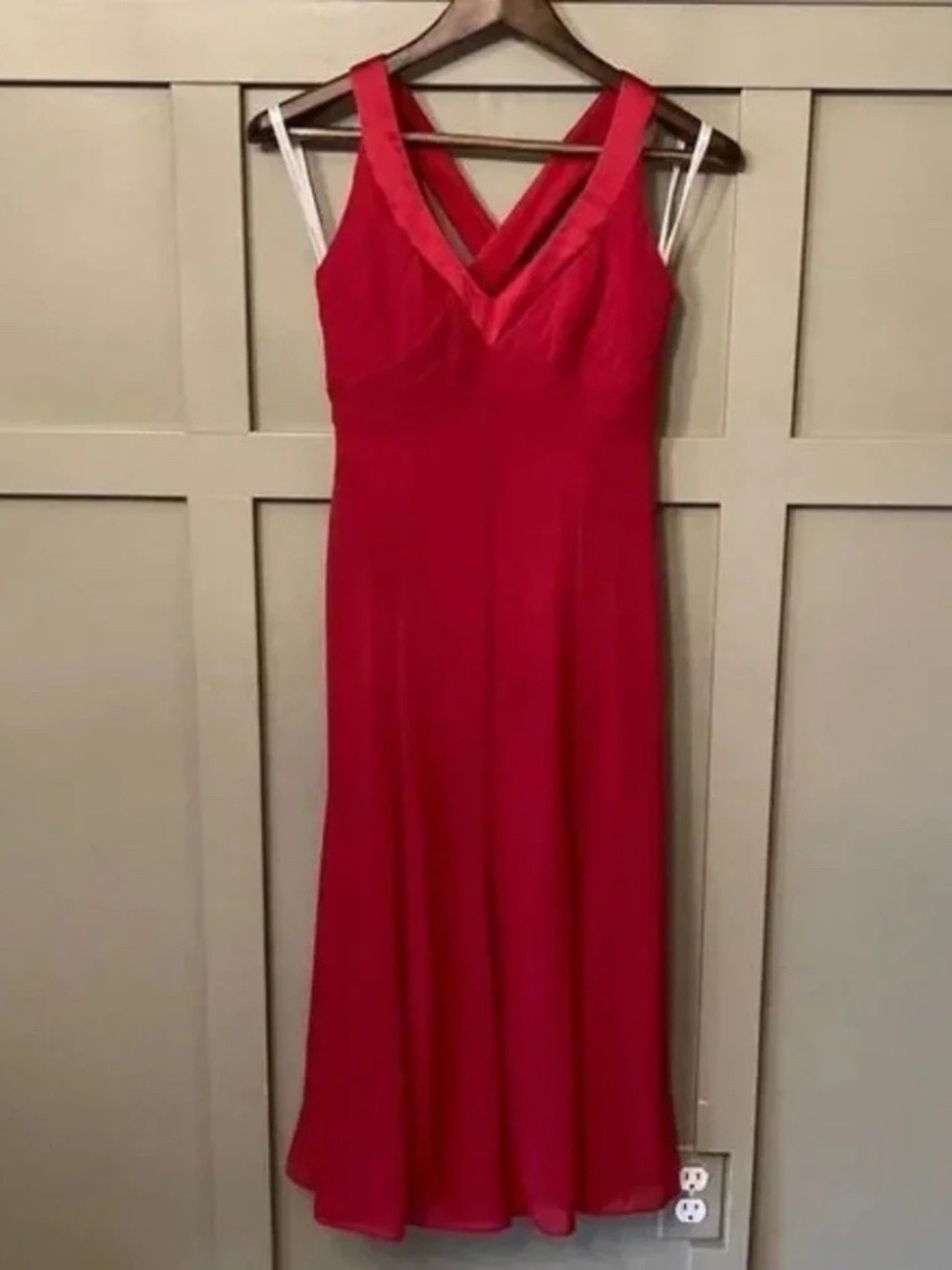 Dessy Collection Claret Cross Back Bridesmaid Cocktail Formal Dress Midi Size 4
